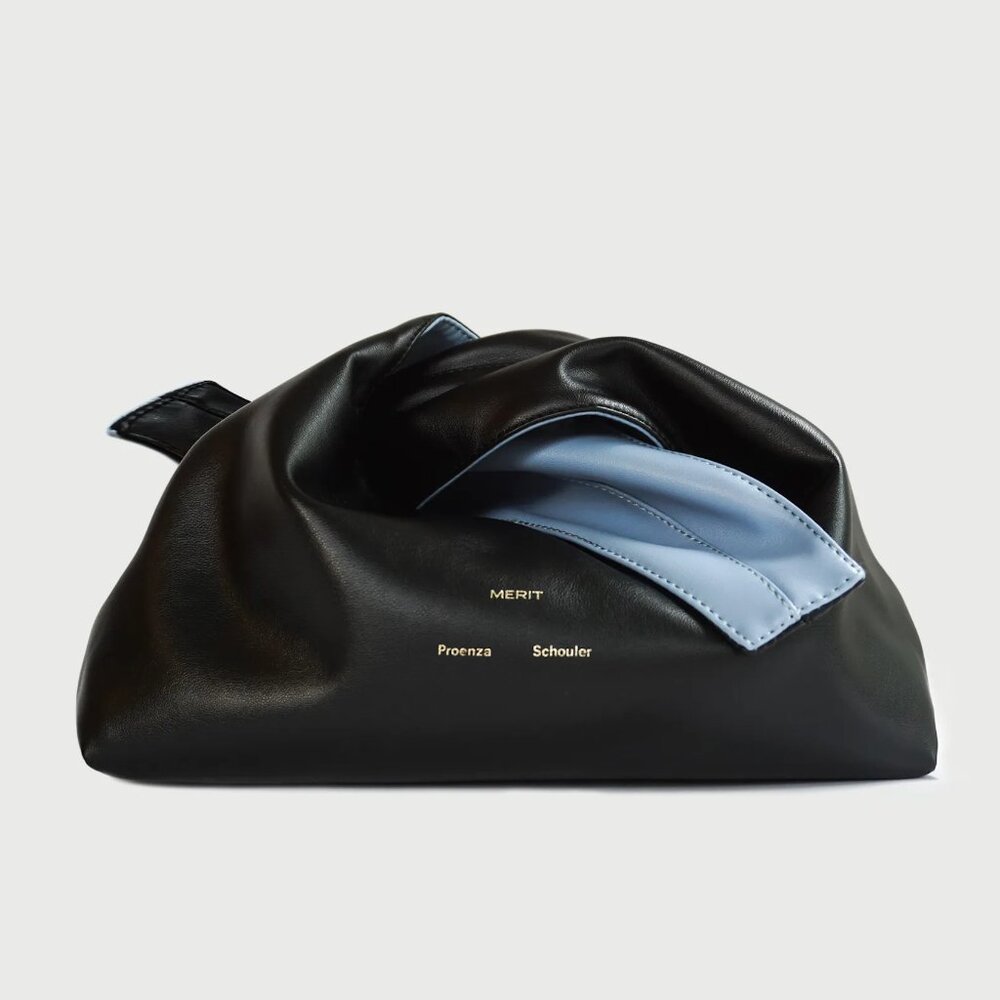 Proenza Schouler Black Leather Clutch with Light Blue Accent